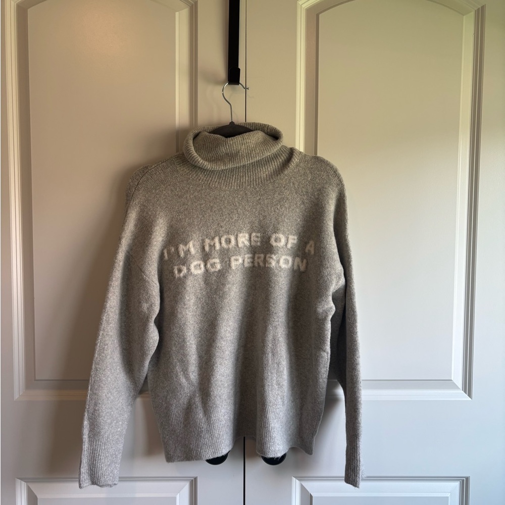 Gray Turtleneck Sweater with Dog Person Text